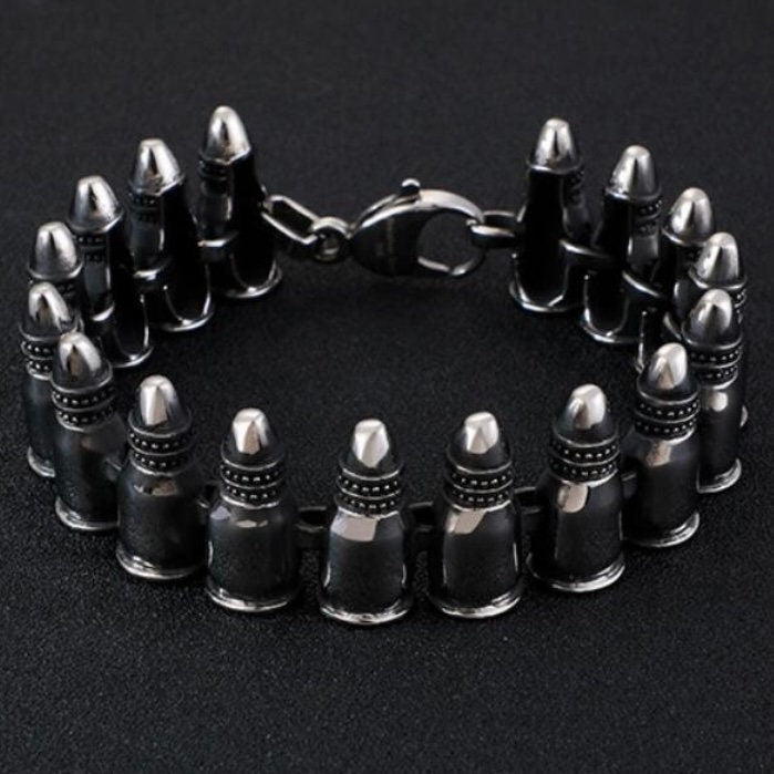 Stainless Steel Silver Personality Punk Gothic Rock Bullet Bracelet Cuff