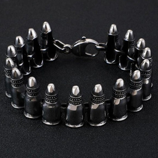 Stainless Steel Silver Personality Punk Gothic Rock Bullet Bracelet Cuff