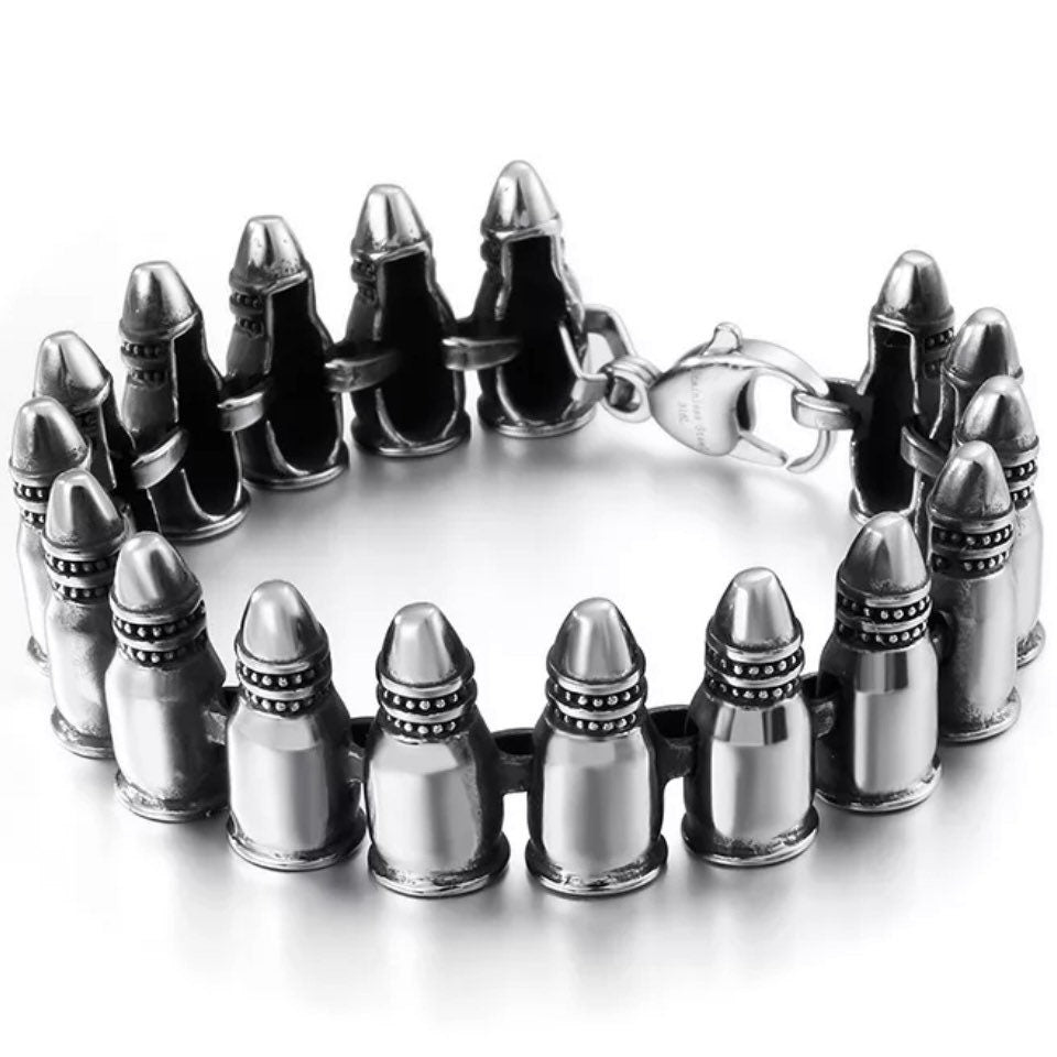 Stainless Steel Silver Personality Punk Gothic Rock Bullet Bracelet Cuff