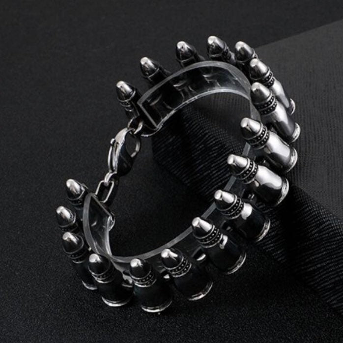 Stainless Steel Silver Personality Punk Gothic Rock Bullet Bracelet Cuff