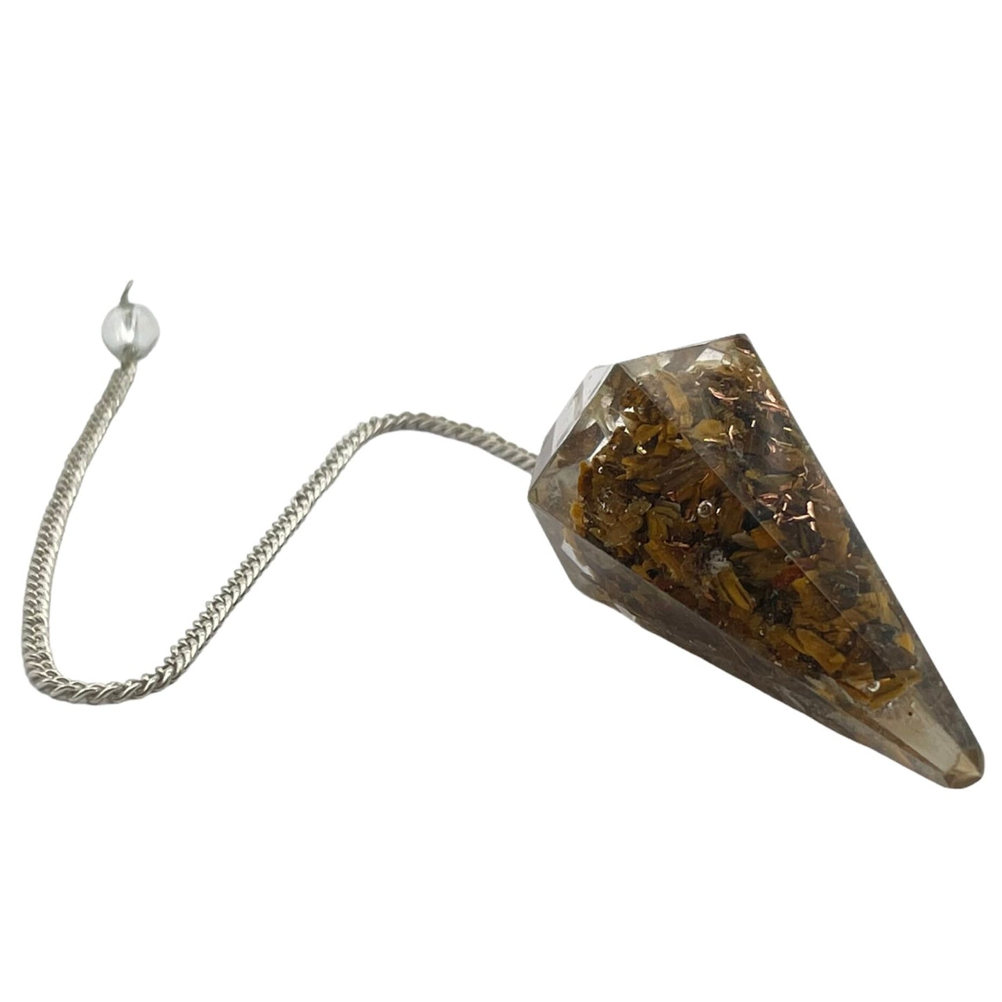 Tiger Eye Gold Faceted Cone Orgone Pendulum on a Silver Colour Chain Crystal Pendant for Dowsing Spiritual Reiki