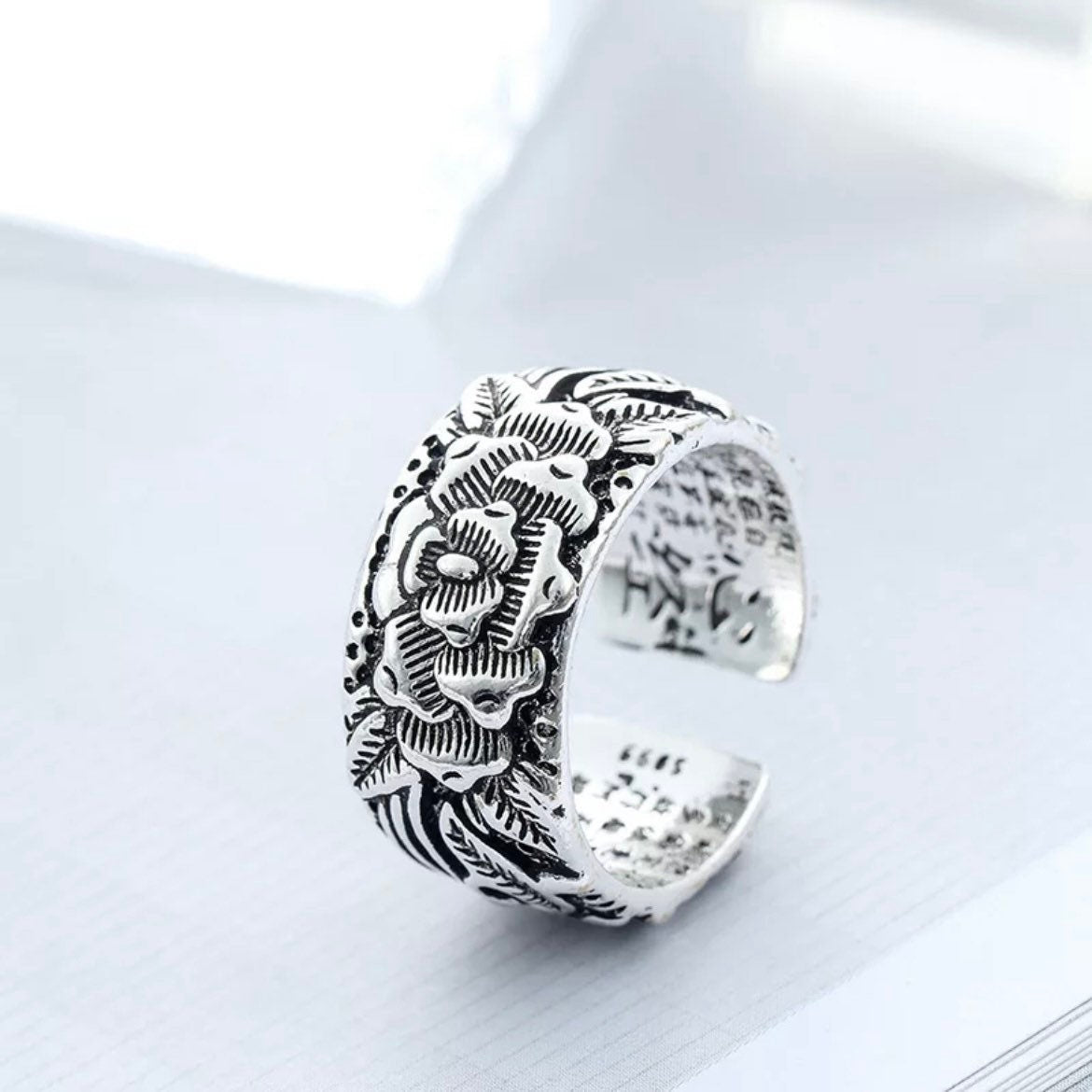 Bohemian Punk Big Silver Colour Flower Open Ring