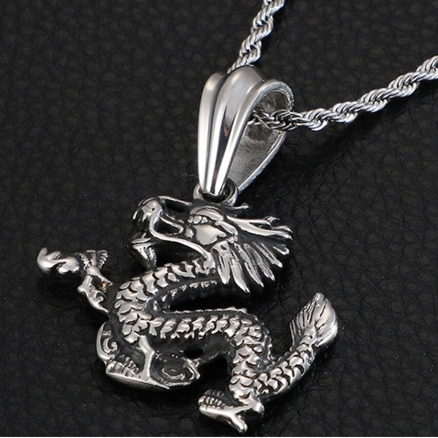 Gothic Punk Rock Stainless Steel Cool Dragon Pendant Necklace