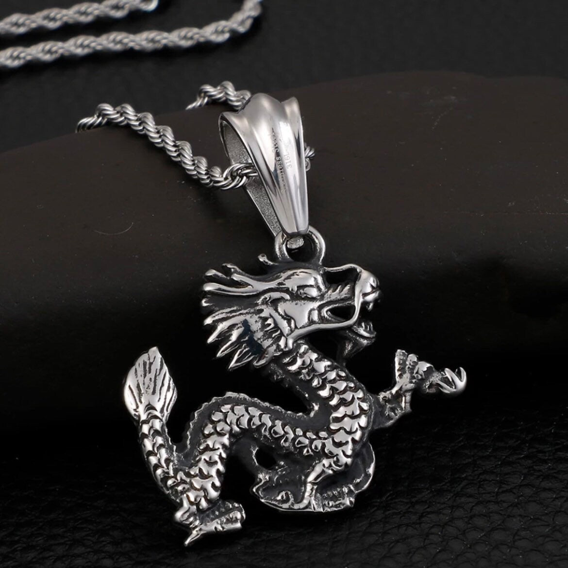 Gothic Punk Rock Stainless Steel Cool Dragon Pendant Necklace