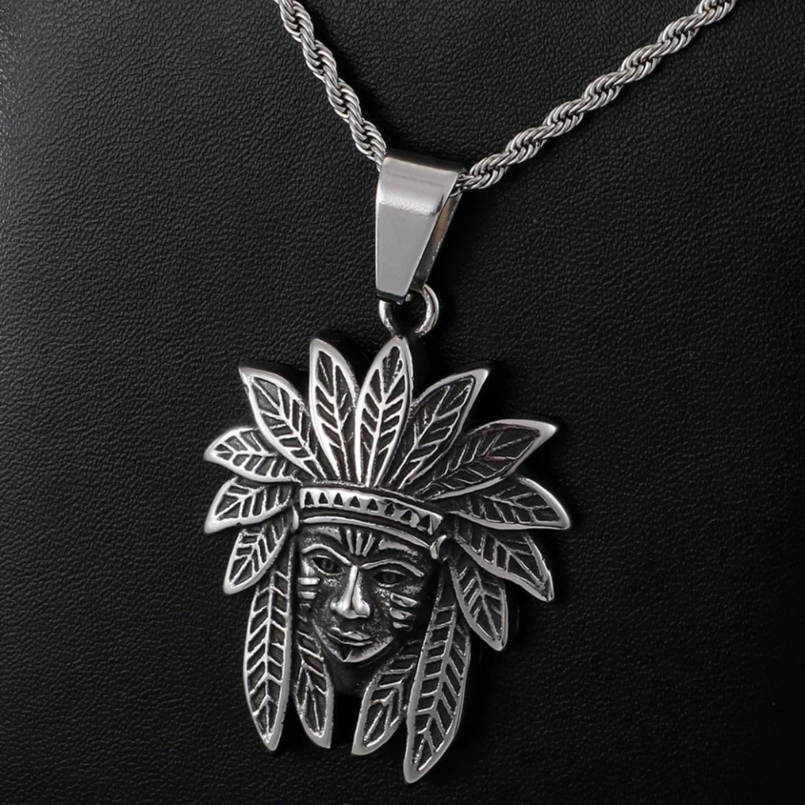 Cool Vintage Indian Chief Stainless Steel Pendant Necklace