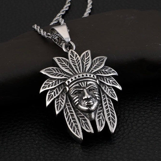 Cool Vintage Indian Chief Stainless Steel Pendant Necklace