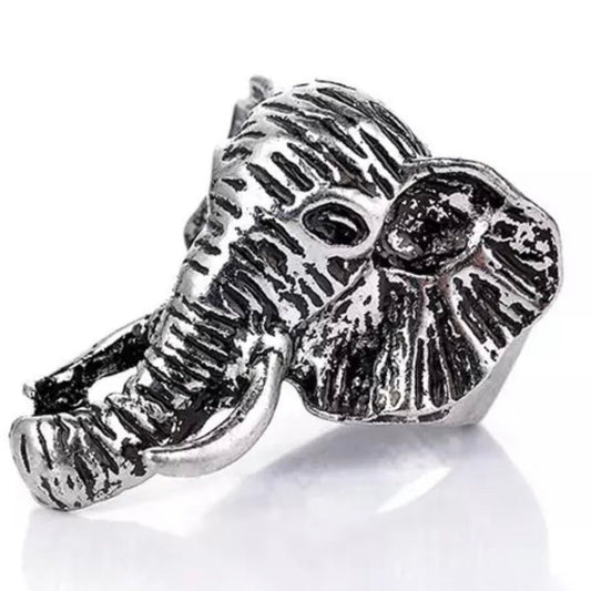 Punk Retro Silver Elephant Adjustable Animal Open Ring