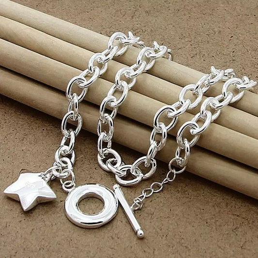 Silver Star Pendant Chunky Link Chain Necklace