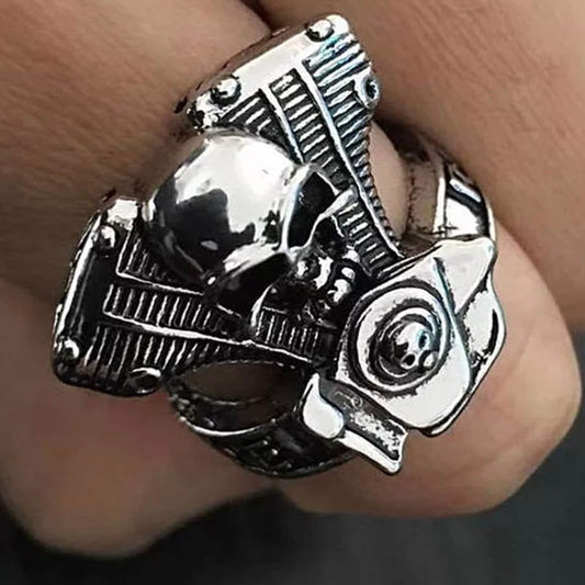 Punk Gothic Ghost Motorcycle Skull Adjustable Ring in Silver or Gold Colour Engraved Love to Ride