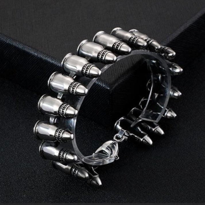 Stainless Steel Silver Personality Punk Gothic Rock Bullet Bracelet Cuff