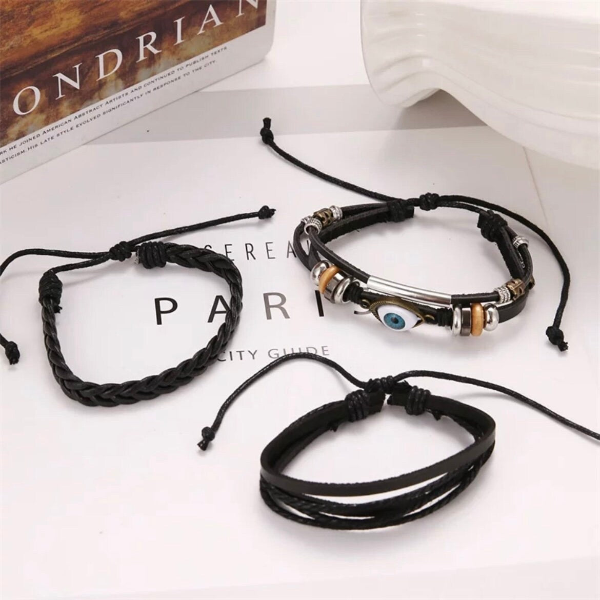 Multi-Layered Weave Braided Cuff Wrap Bohemian Leather Turkish Eye Bracelet