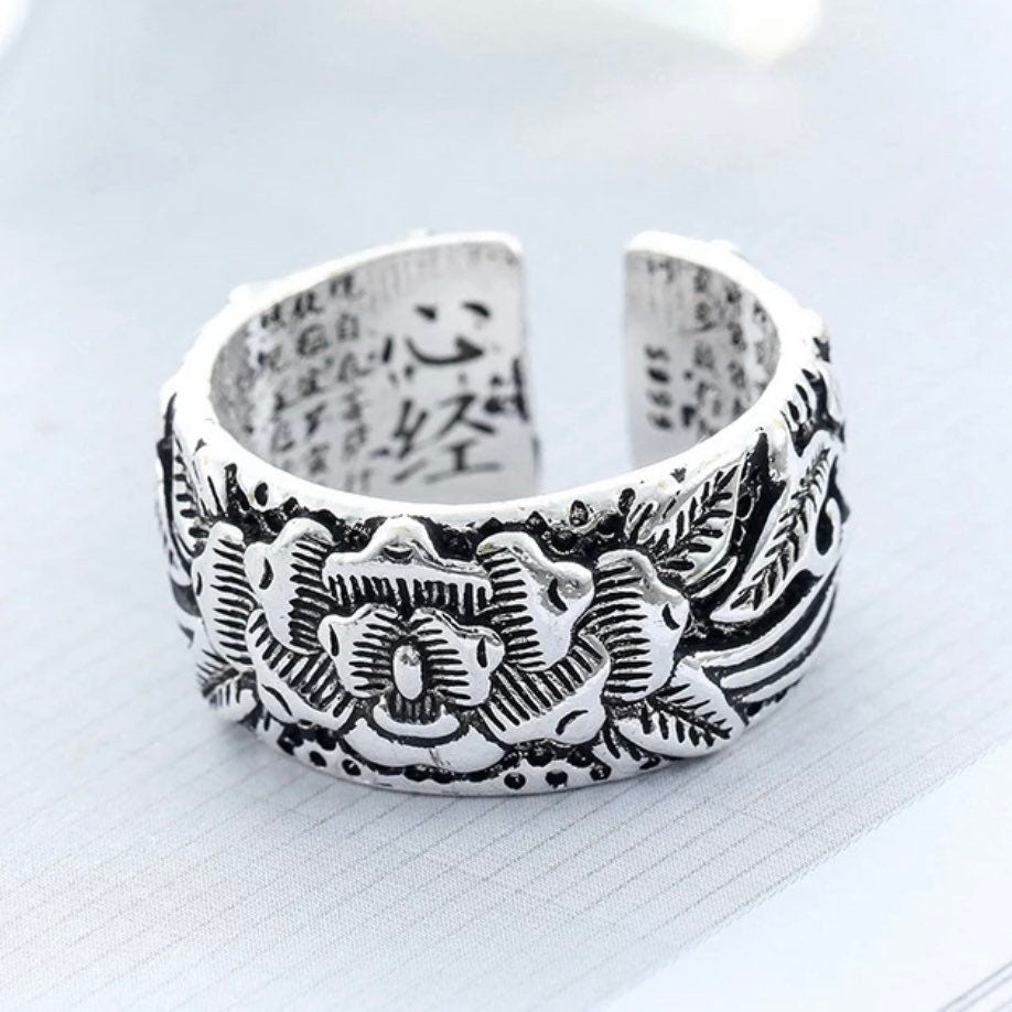 Bohemian Punk Big Silver Colour Flower Open Ring