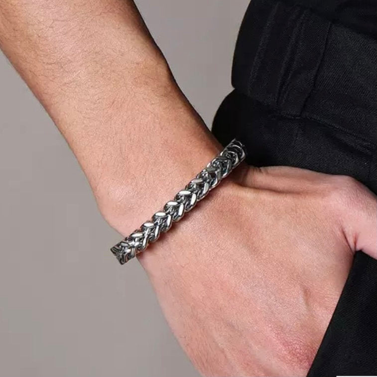 8mm Square Stainless Steel Double Curb Chain Bracelet