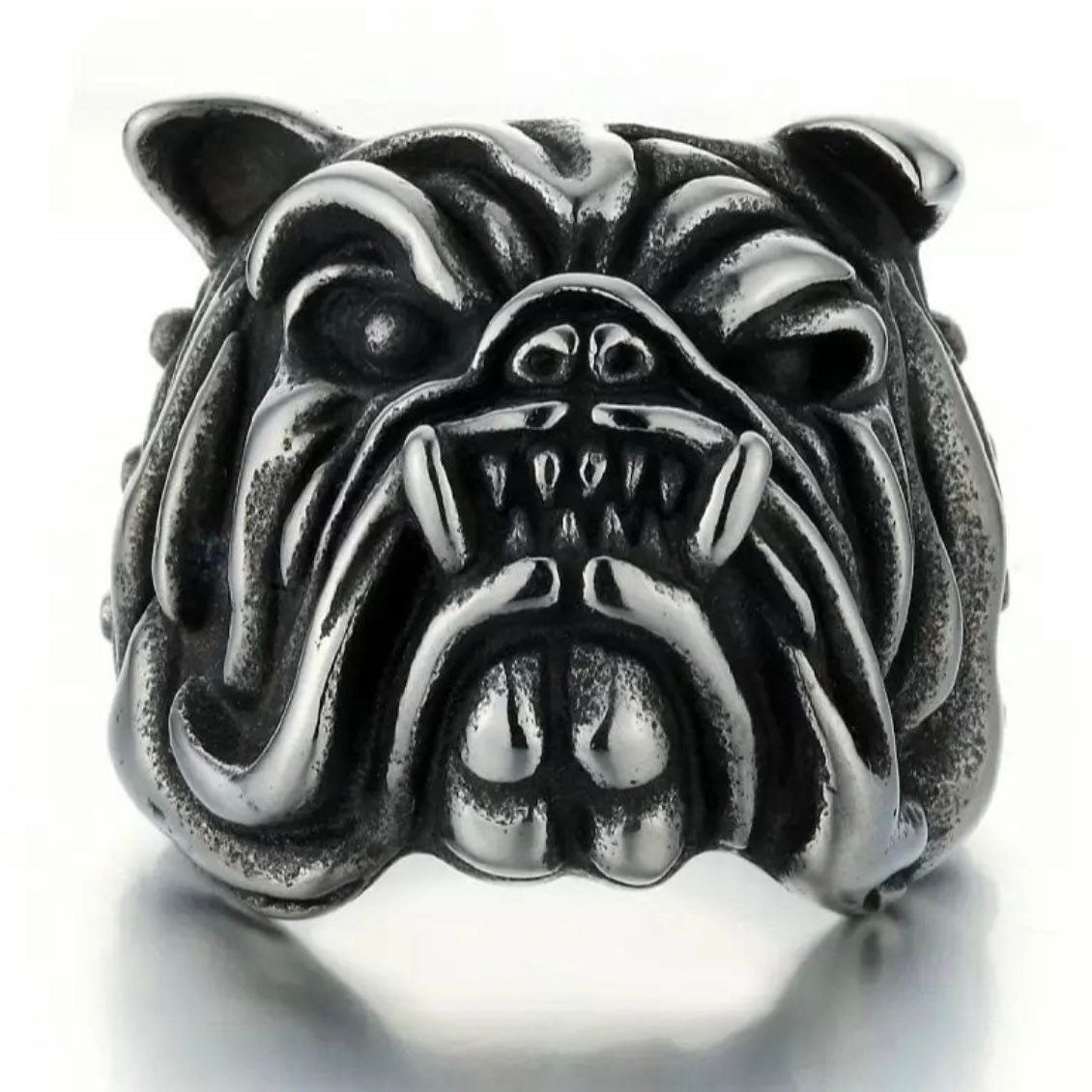 Retro Gothic Punk Bulldog Open Ring