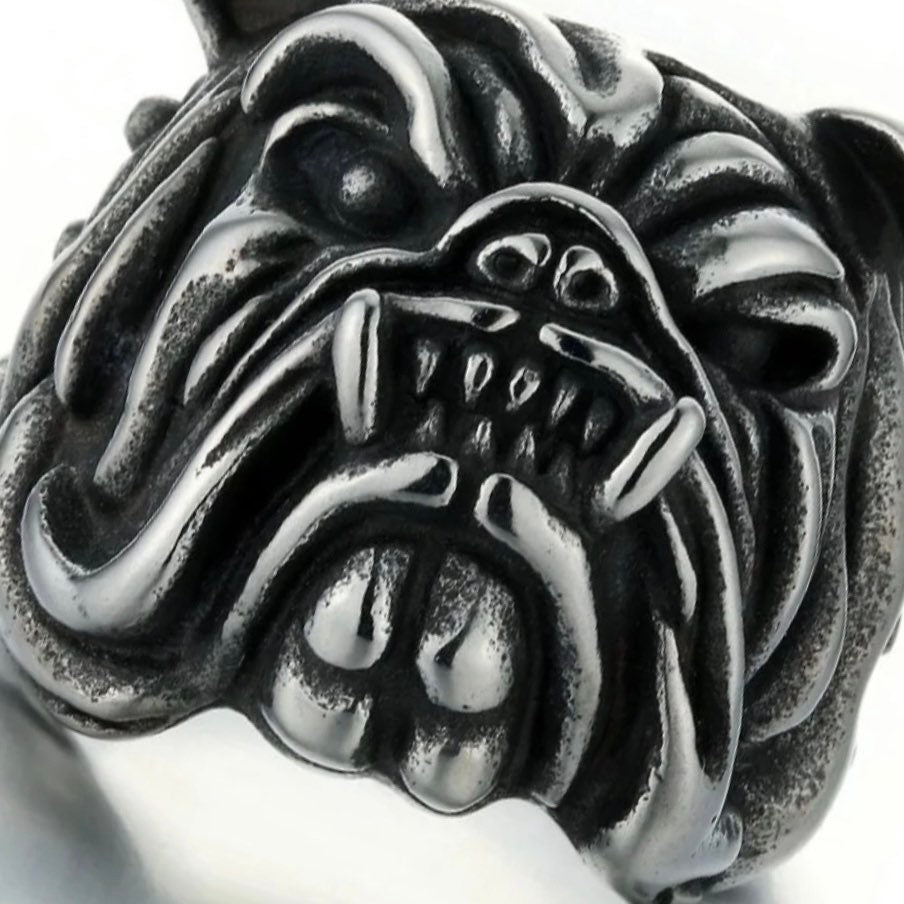 Retro Gothic Punk Bulldog Open Ring