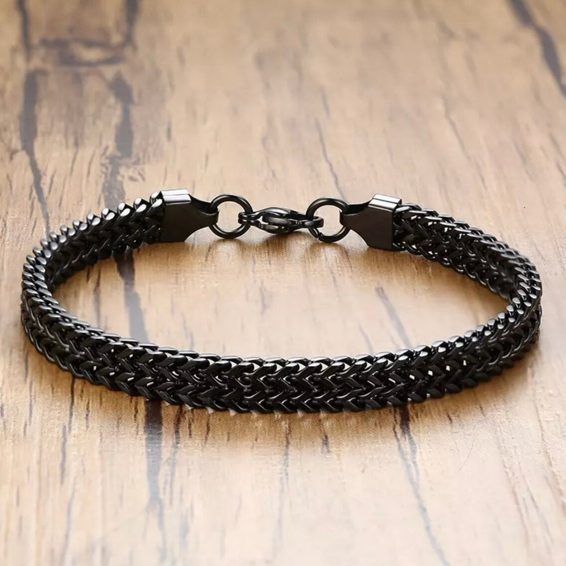 6.5mm Stainless Steel Double Curb Chain Bracelet Available in Black Gold and Silver