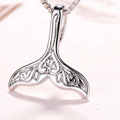 Mermaid Whale Tail Silver Charm Pendant Necklace