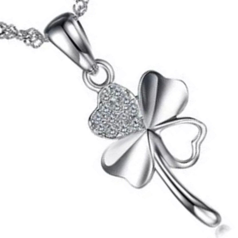 4 Leaf Clover Style Crystal Pendant Necklace