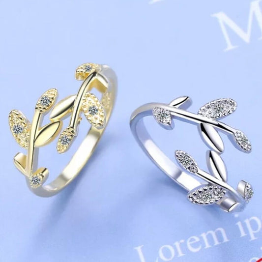 Cubic Zirconia Leaf Open Silver or Gold Coloured Ring