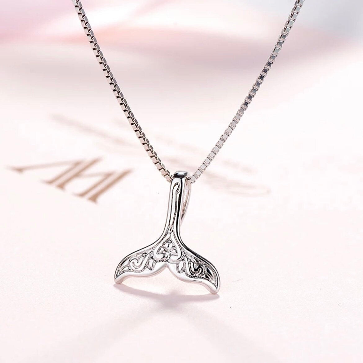 Mermaid Whale Tail Silver Charm Pendant Necklace