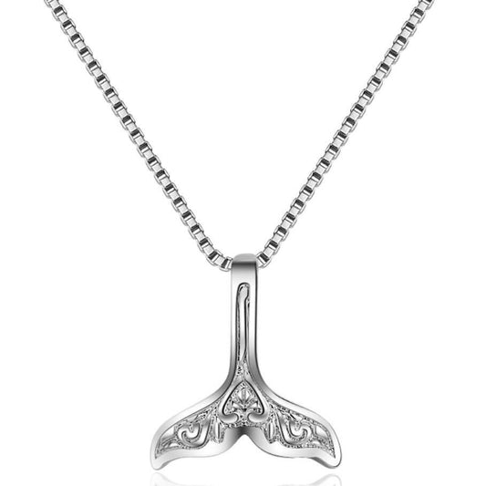 Mermaid Whale Tail Silver Charm Pendant Necklace