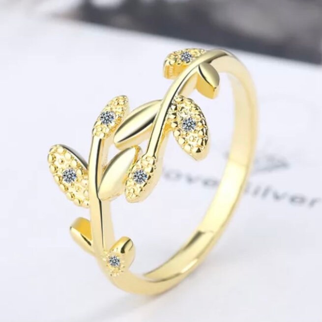 Cubic Zirconia Leaf Open Silver or Gold Coloured Ring