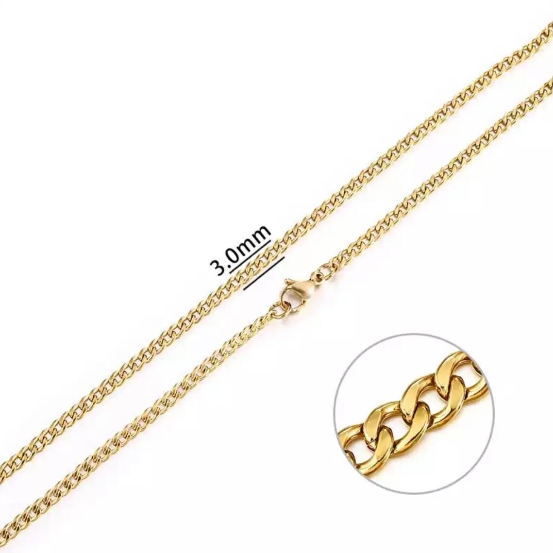 Stainless Steel Gold Colour Curb Chain Necklace