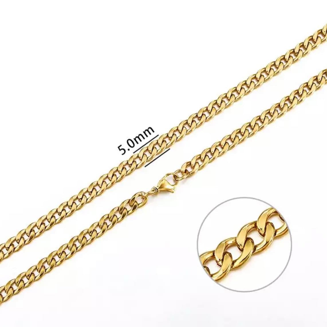 Stainless Steel Gold Colour Curb Chain Necklace