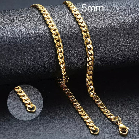 Stainless Steel Gold Colour Curb Chain Necklace