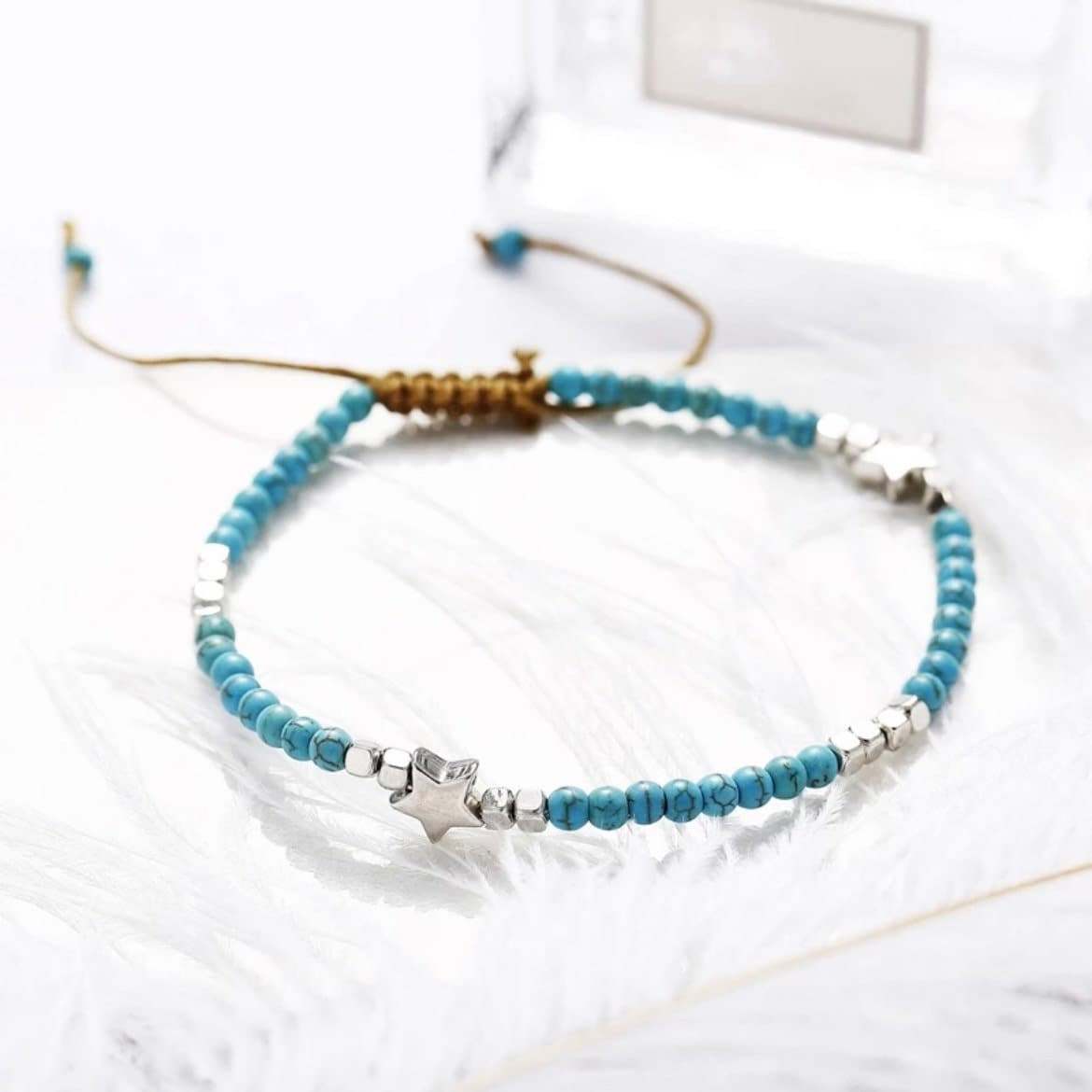 Turquoise Bead Ankle Bracelet with Star Charms Anklet