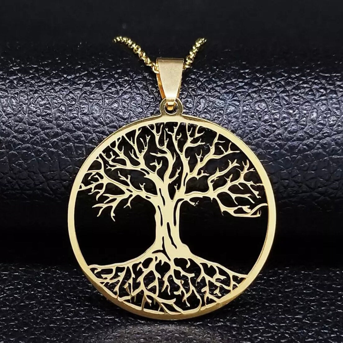 Tree of Life Stainless Steel Pendant Necklace Available in Silver Gold and Black