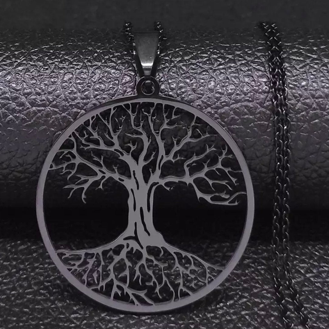 Tree of Life Stainless Steel Pendant Necklace Available in Silver Gold and Black