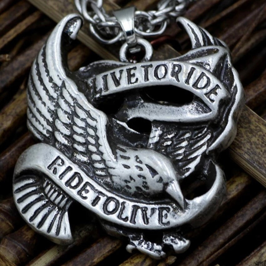 Retro Punk Eagle Stainless Steel Born to Ride Ride to Live Pendant