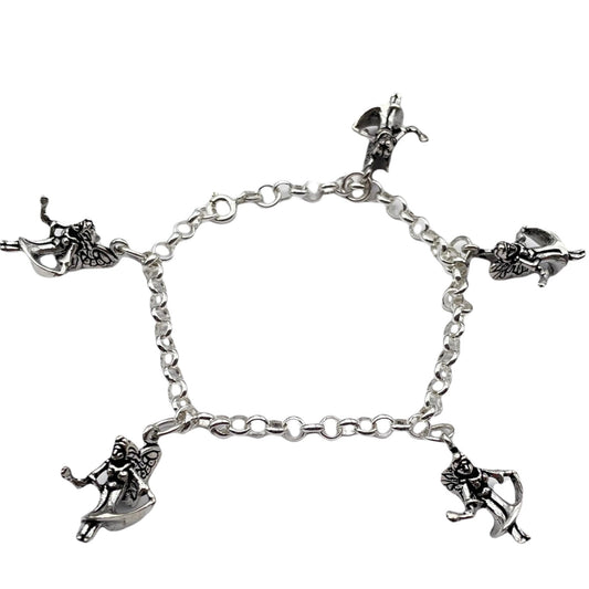 Stunning 925 Sterling Silver Charm Bracelet with 5 Beautiful 925 Sterling Silver Fairy Charms