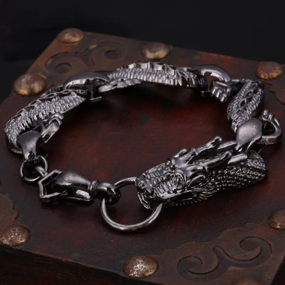 Fire Dragon Beads Bracelet Cuff Bangle Available in Black or Bronze Colours