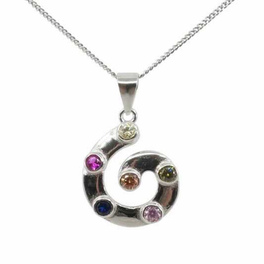 Sterling Silver Swirl Design Pendant Necklace with Jonquil, Fucshia, Sapphire, Rose, olivine & Topaz Cubic Zirconia Stone