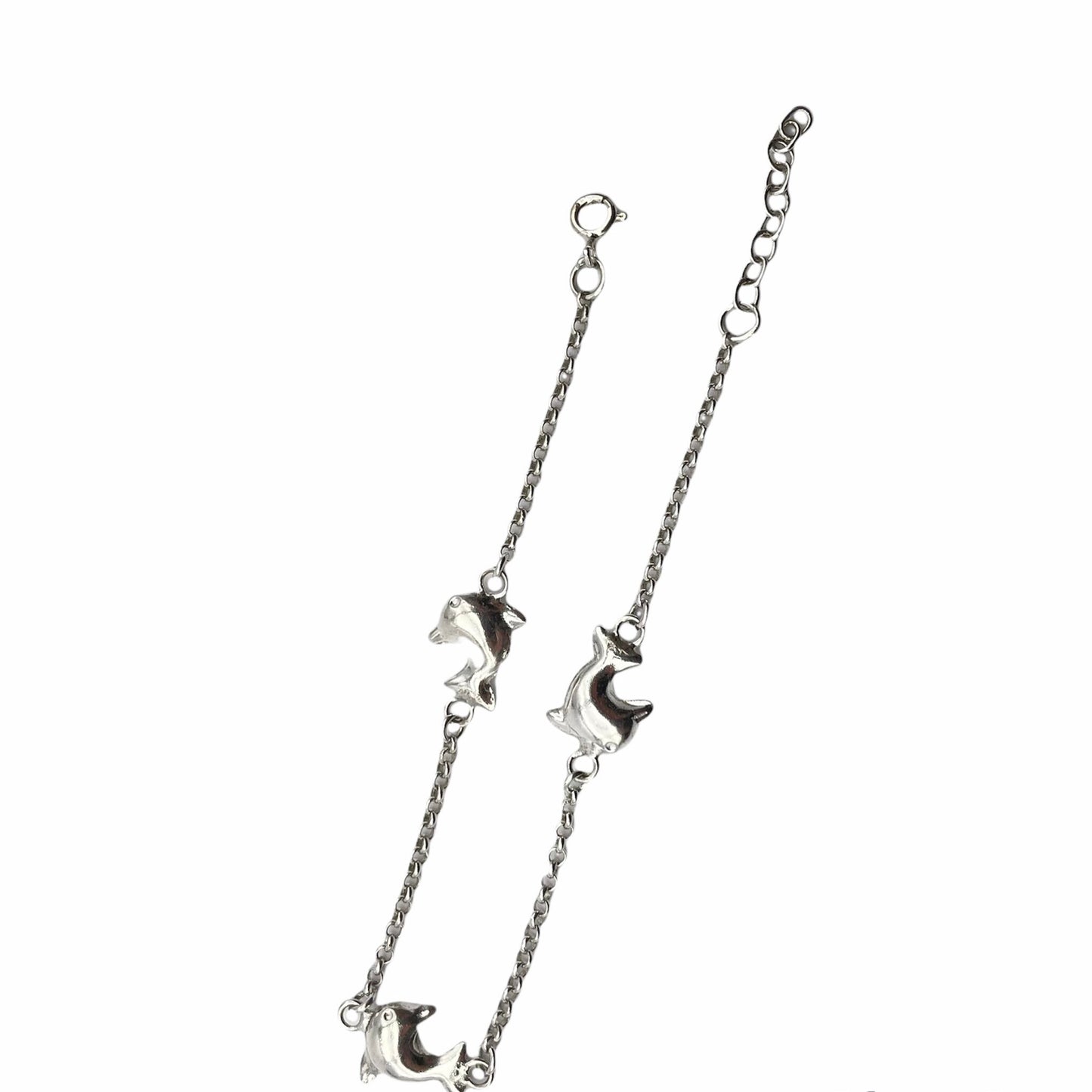 Sterling Silver Triple Dolphin Charm Bracelet