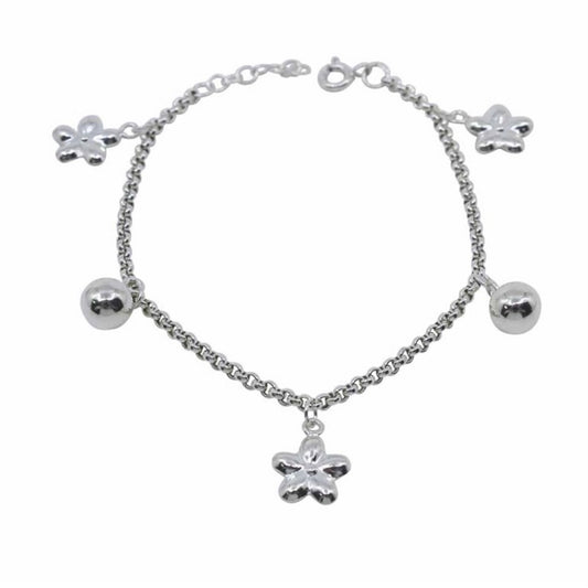 Sterling Silver Bracelet with Flower and Ball Charms