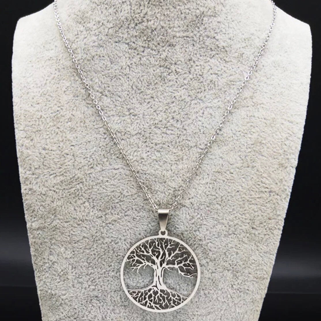 Tree of Life Stainless Steel Pendant Necklace Available in Silver Gold and Black