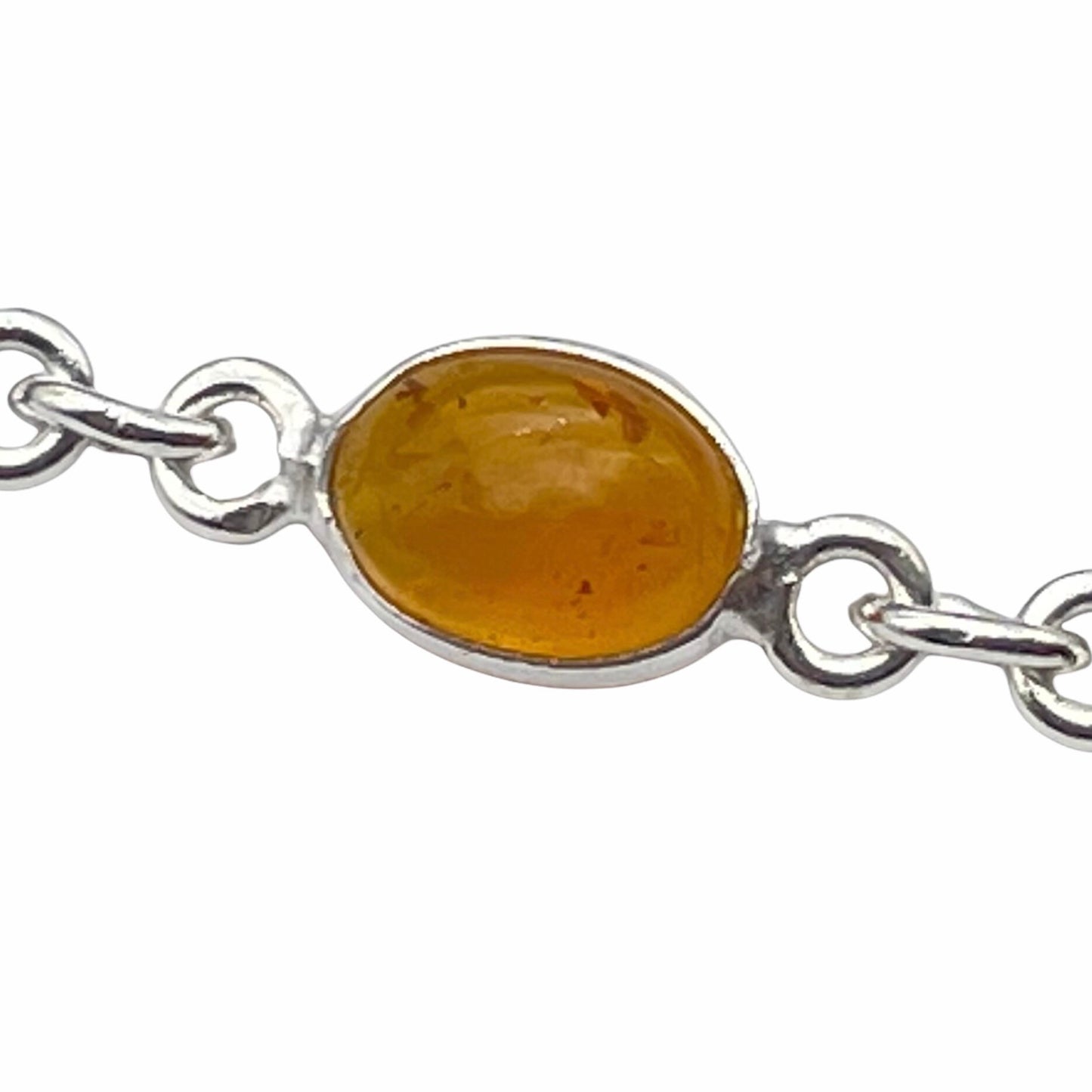 Beautiful 925 Sterling Silver Oval Black Onyx and Amber Bracelet set with 9 Oval Gemstone Cabochons