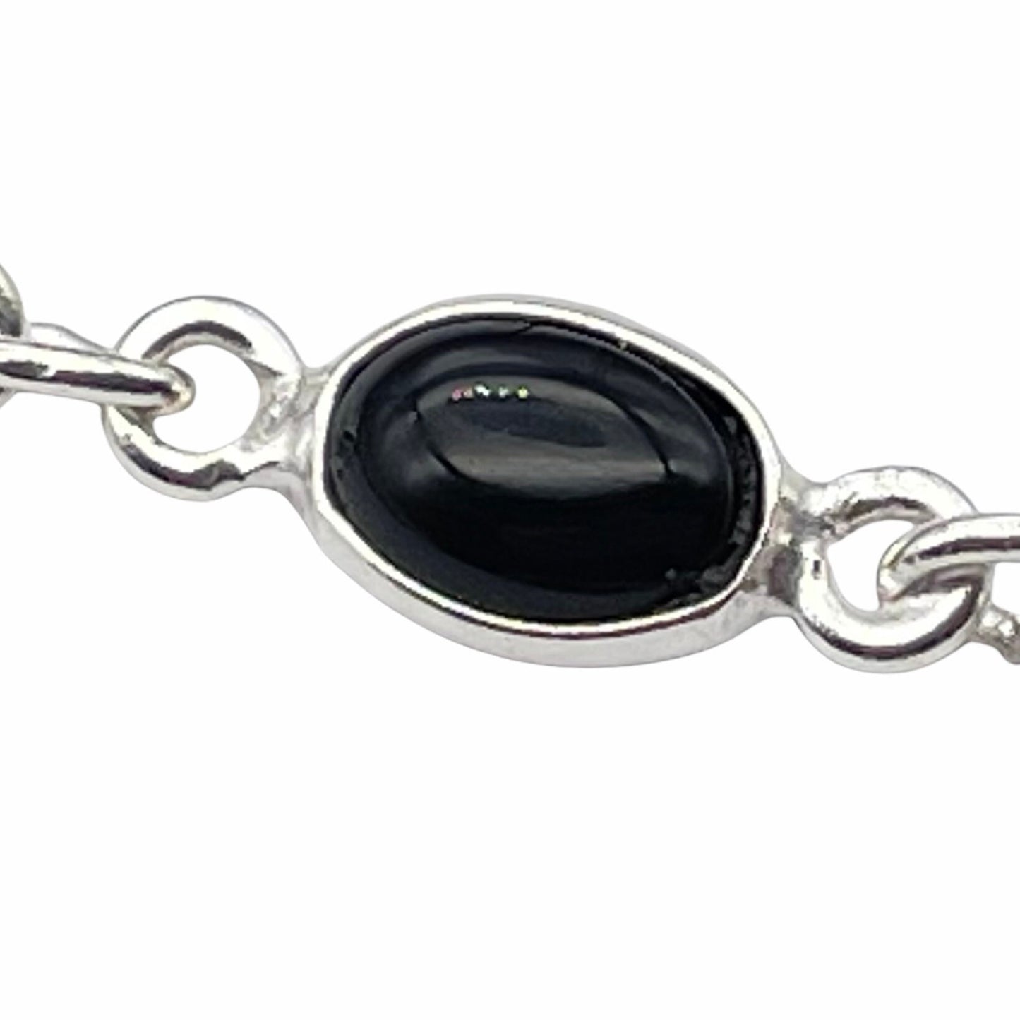 Beautiful 925 Sterling Silver Oval Black Onyx and Amber Bracelet set with 9 Oval Gemstone Cabochons