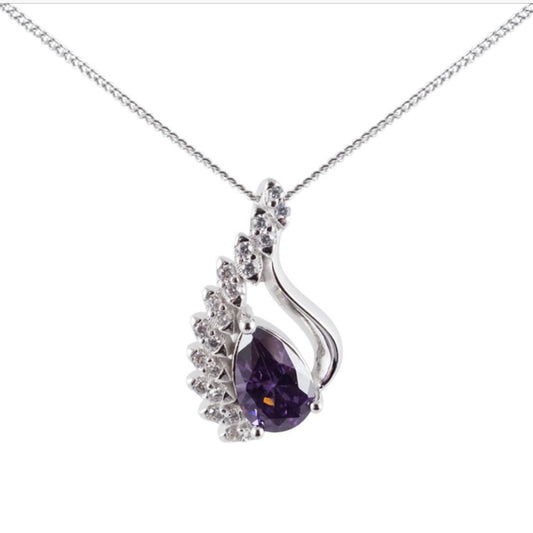 Sterling Silver Pendant Necklace with Clear and Amethyst Cubic Zirconia Stones