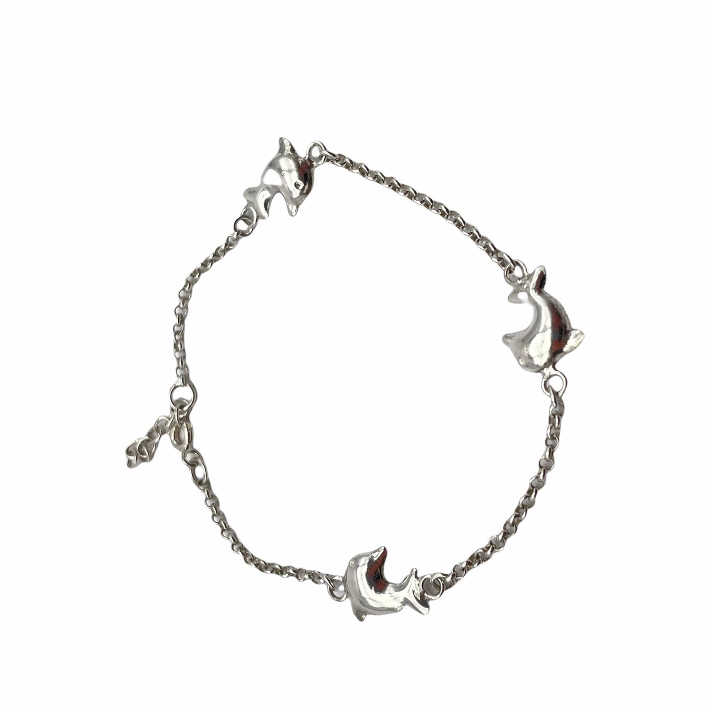 Sterling Silver Triple Dolphin Charm Bracelet