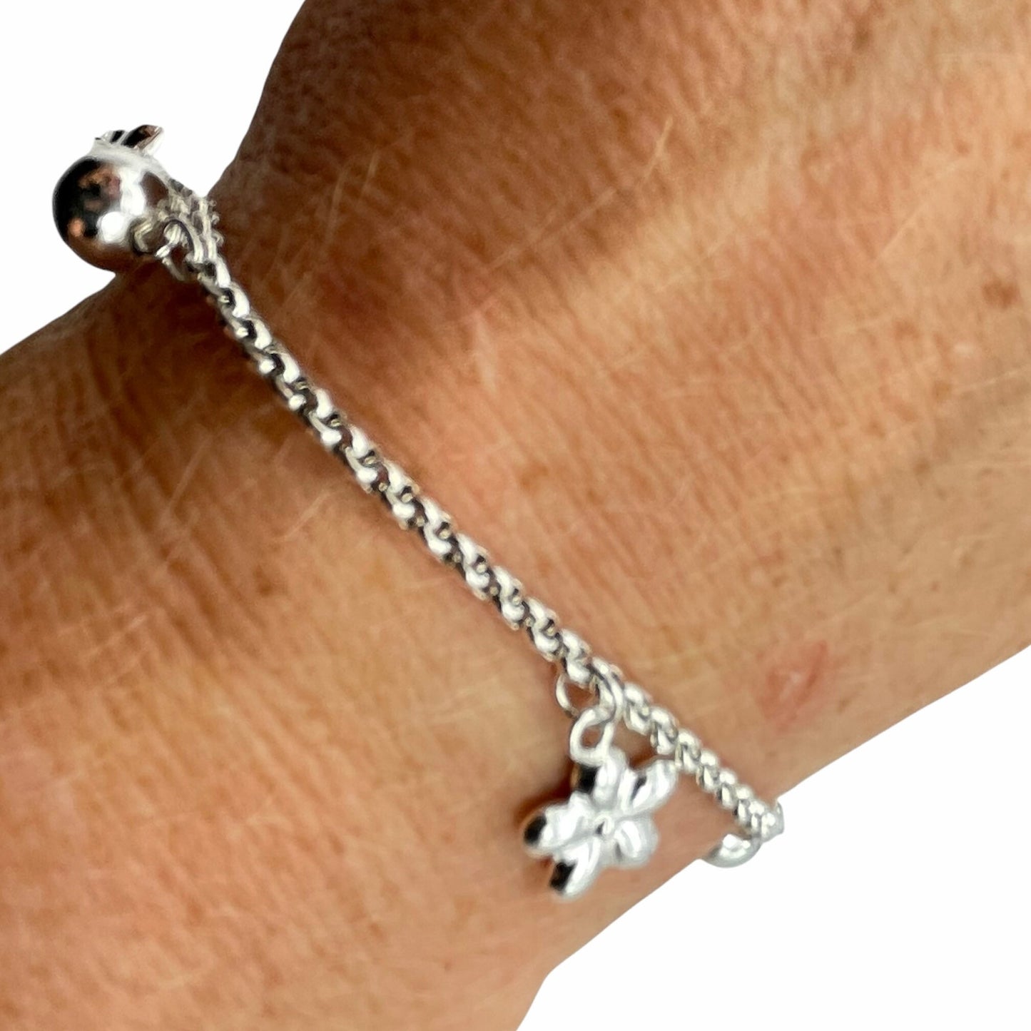 Sterling Silver Bracelet with Flower and Ball Charms