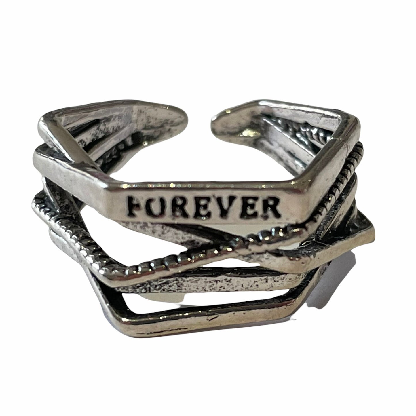 Pentagon Forever Cross Over Open Adjustable Ring