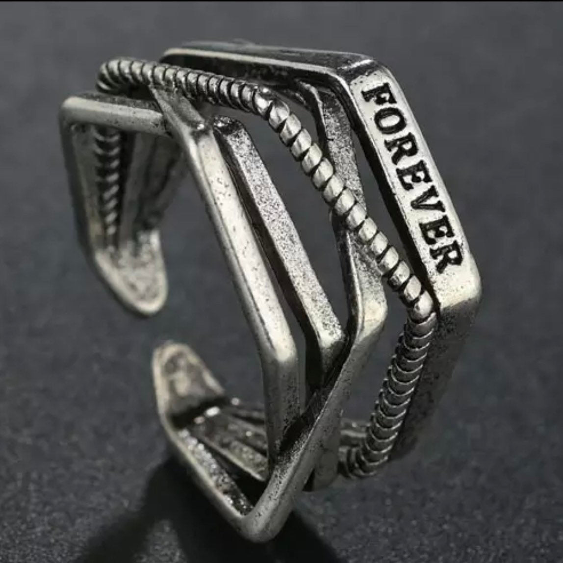 Pentagon Forever Cross Over Open Adjustable Ring