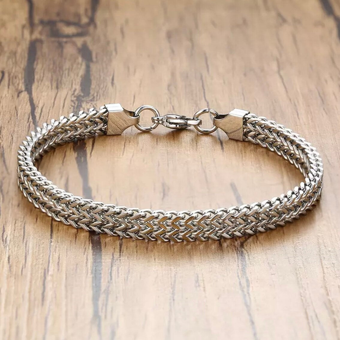 6.5mm Stainless Steel Double Curb Chain Bracelet Available in Black Gold and Silver