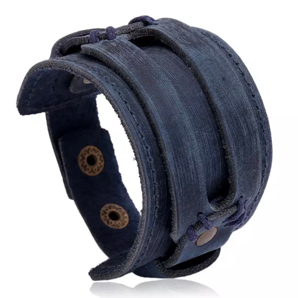 Unisex Punk Double Wide Cuff Leather Bracelet Available in 5 Colours