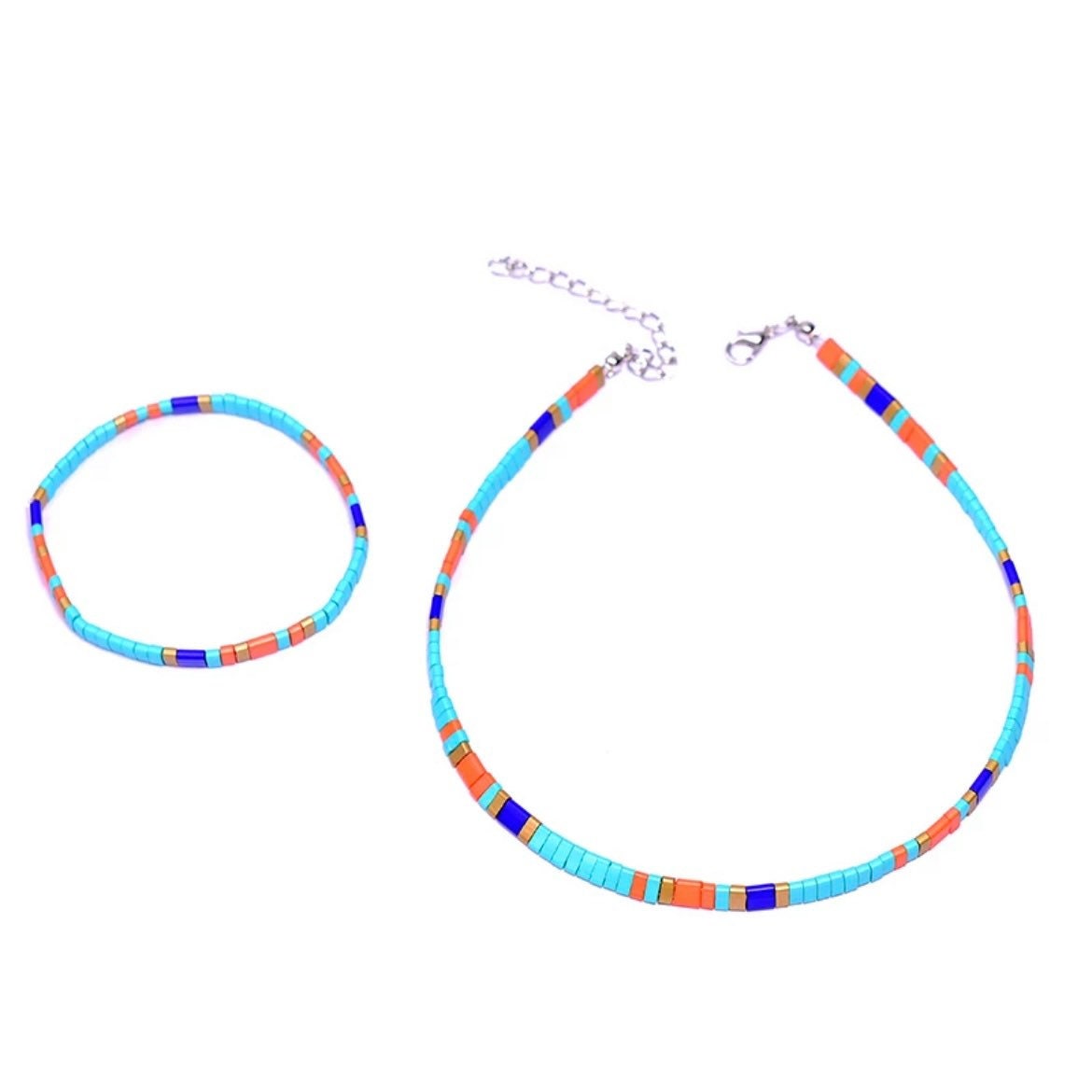 Miyuki Glass Tila Beads Boho Bracelet and Choker Necklace Jewellery Set Available in 4 Colours