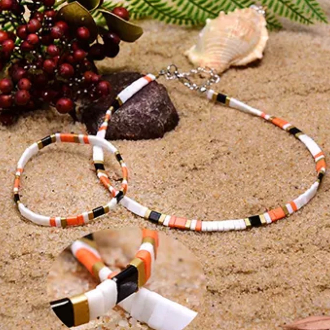 Miyuki Glass Tila Beads Boho Bracelet and Choker Necklace Jewellery Set Available in 4 Colours